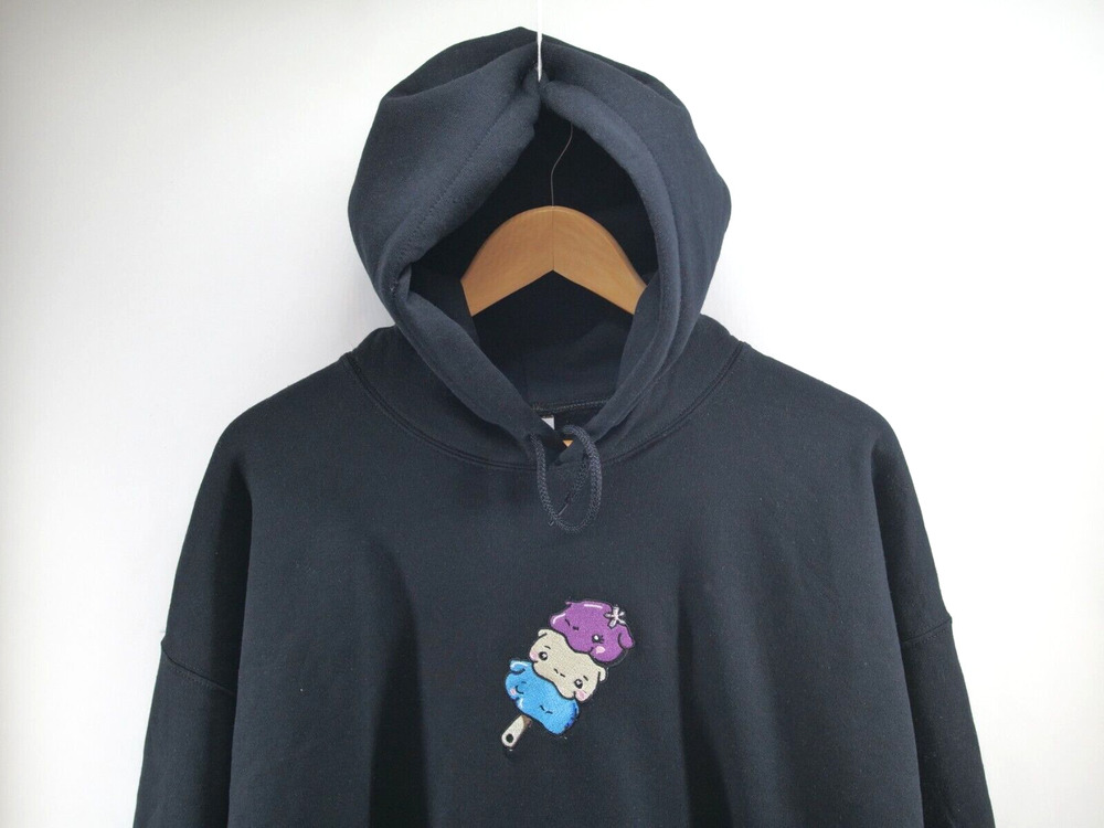 Embroidery Hoodie XL Hippo Icecream Embroidered‎ Custom X-Large Black